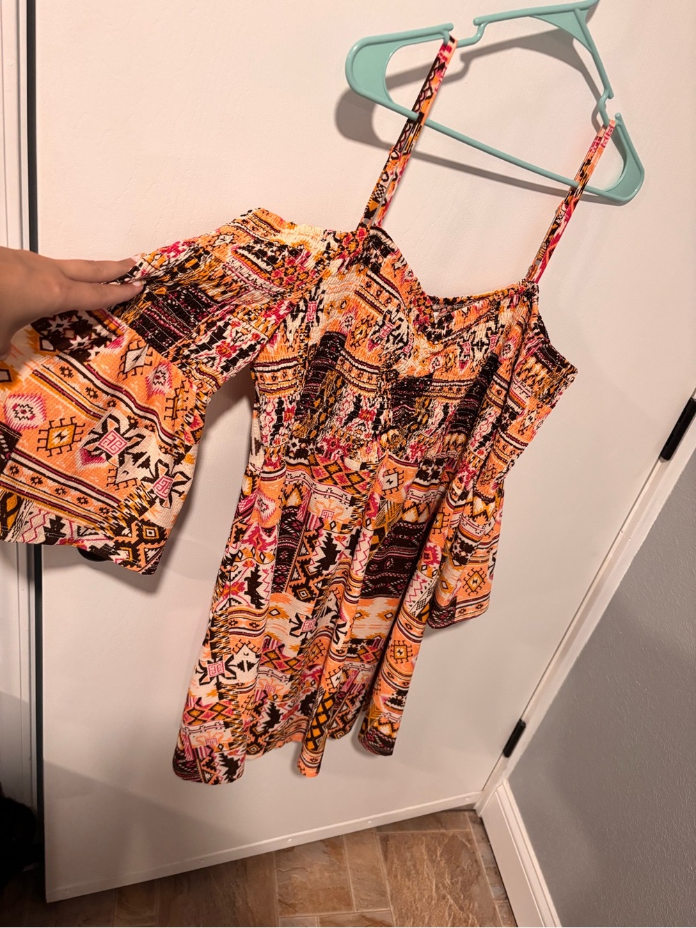 Cato XL Women’s Orange Tribal Print Off-Shoulder Dress